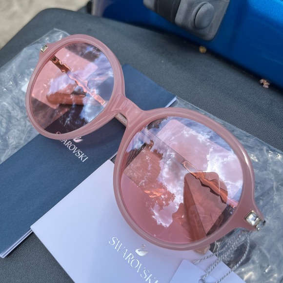 Swarovski | Pink Mirrored Round Sunglasses NEW Rhinestone main image 4